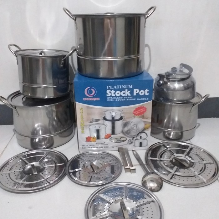 Panci Kukus / Dandang Stock Pot Stainless Onokabe + Steamer Isi 5 Set