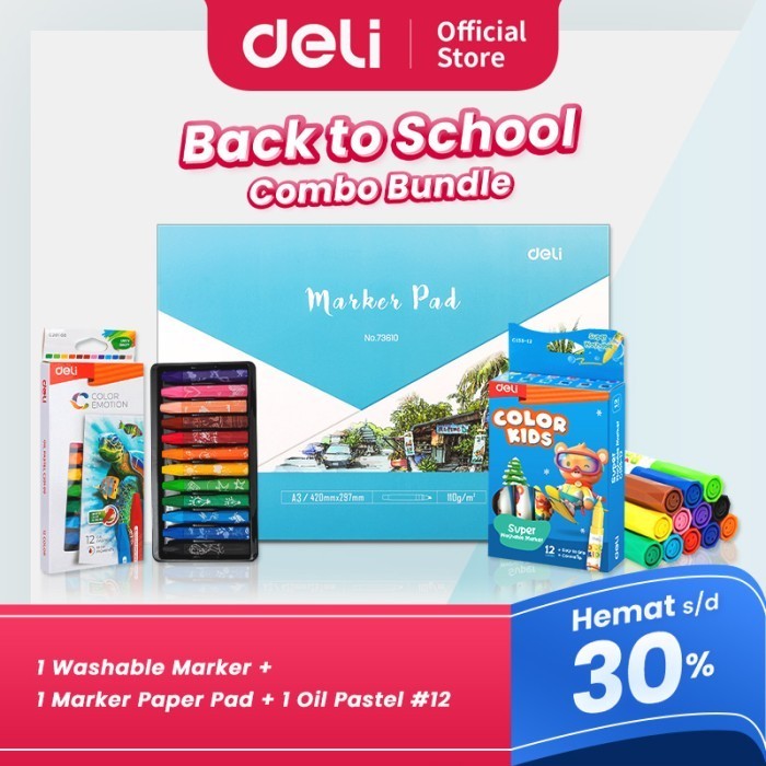

DELI "BACK TO SCHOOL" - 1 Washable Marker, 1 Marker Paper Pad, 1 Oil Pastel #12
