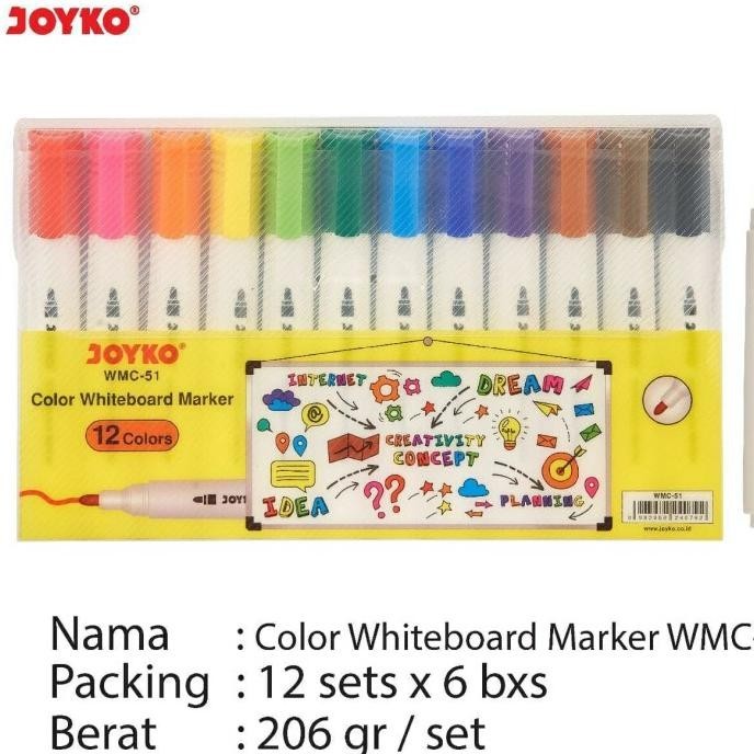 

Spidol Whiteboard papan tulis warna warni [1 set isi 12] JOYKO wmc51