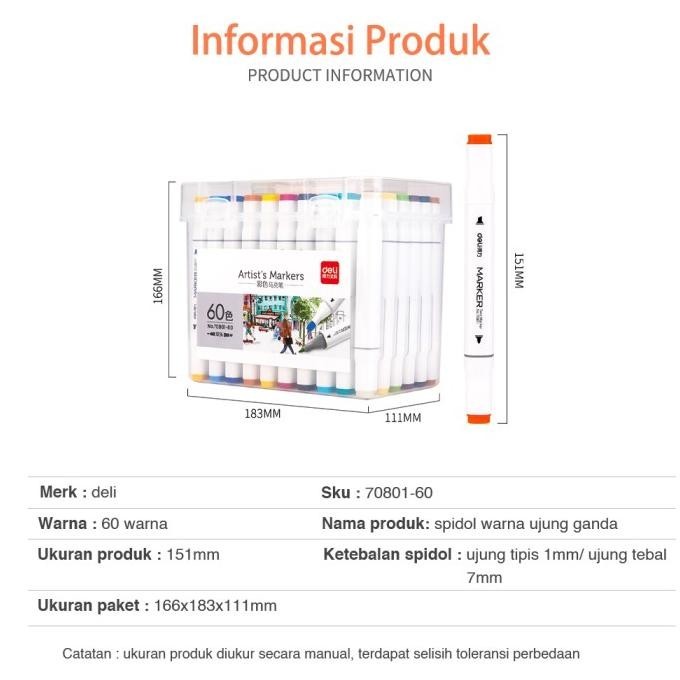 

Deli spidol 24warna dengan ujung Tip ganda Desain profesional 70801-24