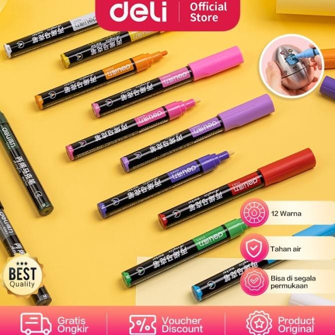 

Deli Acrylic Marker/Spidol Akrilik Papan Tulis 12 Warna Anti Air S583