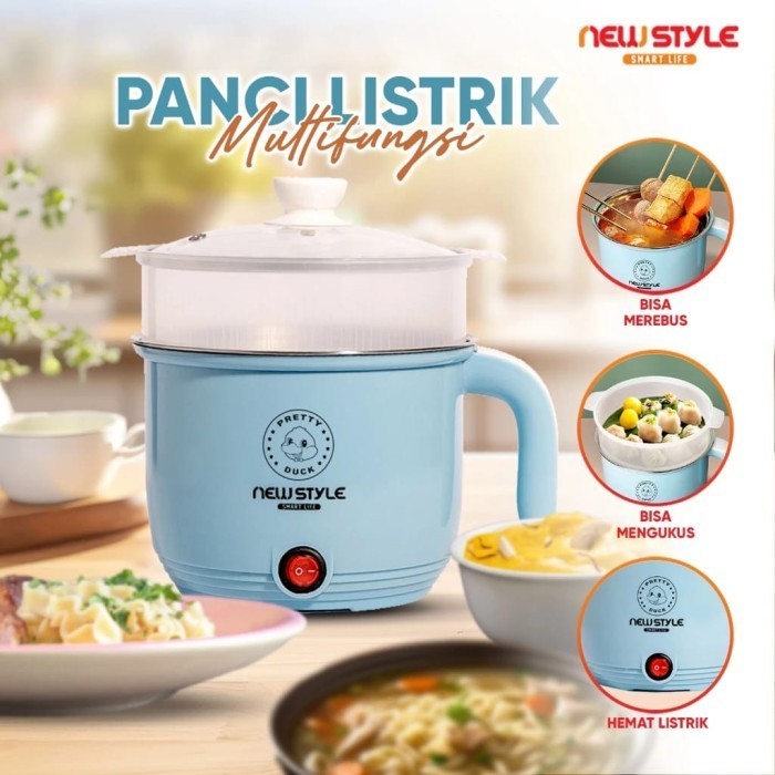 Newstyle Panci Listrik Serbaguna Y05 Panci Elektrik Steamer Kukusan / Panci Masak Mie Panci Masak