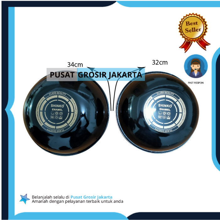 Wajan Anti Lengket Enamel Shinko 32 & 34 Cm / Wajan Enamel Gagang