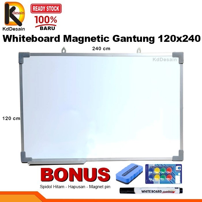 

Whiteard Magnetic Gantung 120x240 Spidol Hitam Mgnet Hapus