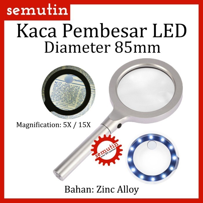 

Kaca Pembesar LED 5X 15X 85mm Bahan Zinc Alloy / Magnifying Lup Glass