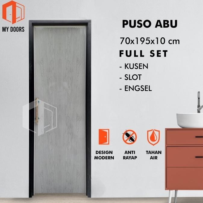 Pintu Kamar Mandi PVC Bahan Tebal Polos Minimalis Dengan Handle Mewah LN