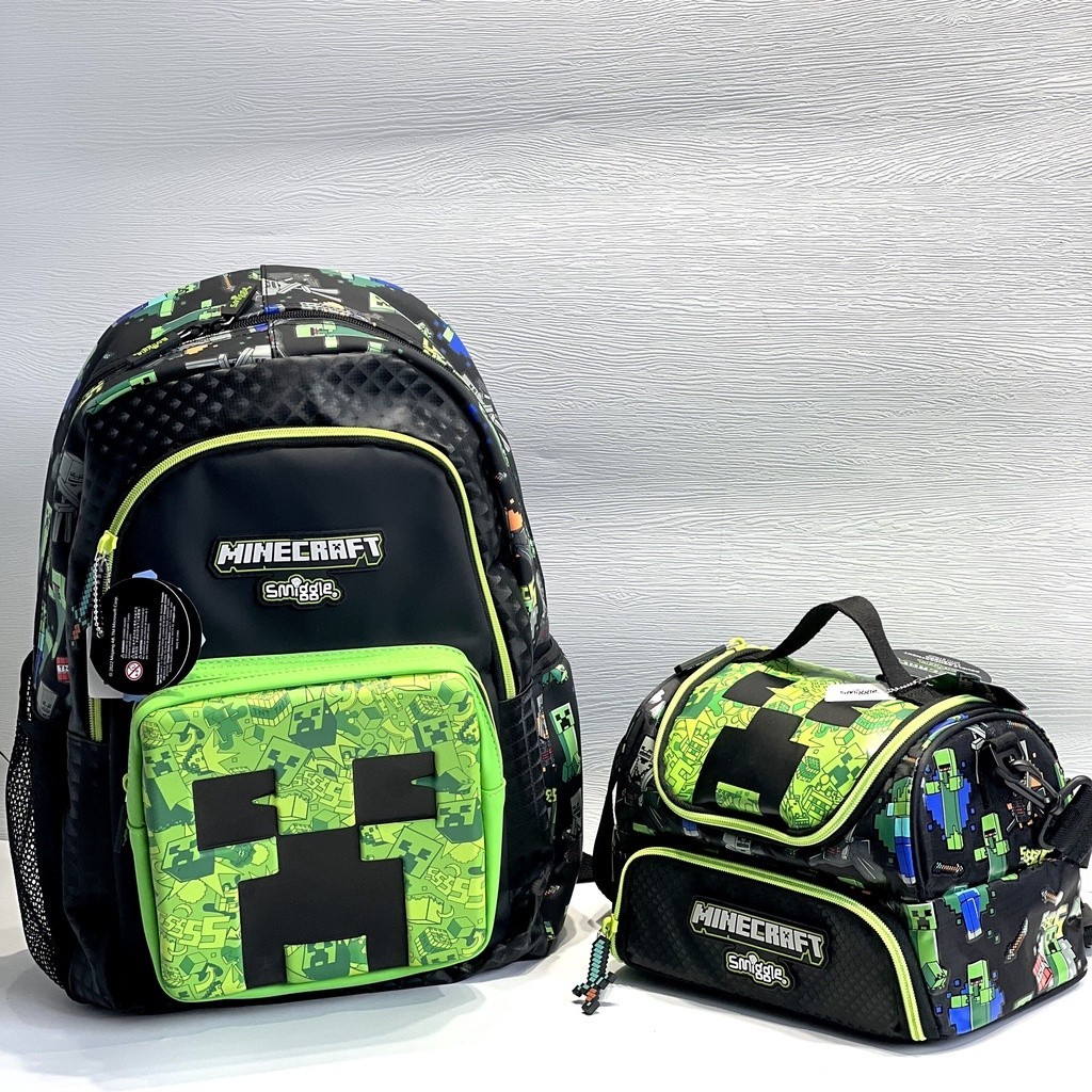 

Smiggle Minecraft Ransel Klasik Ransel Pelajar Tas Pena Lipat Anak-anak Set Tas Kotak Makan Siang Hadiah Ulang Tahun