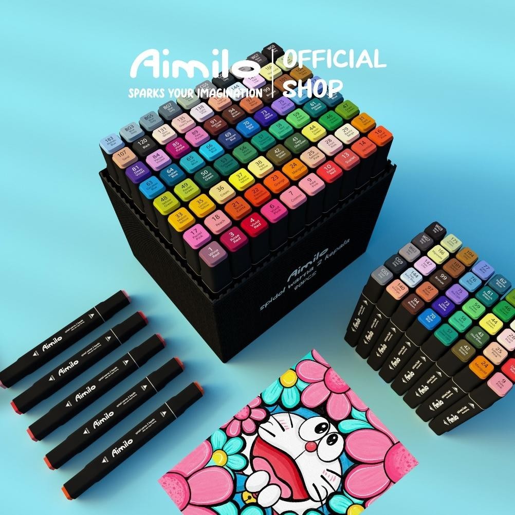 

Flashsale [Ready] Aimilo Spidol Warna Warni 1 Set Sketch Marker 2 Tip Touch Marker 48/60/80 Warna Promo