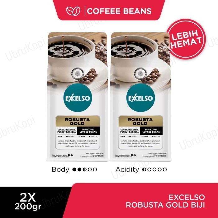 

Excelso Robusta Gold Biji 200G Twin Pack