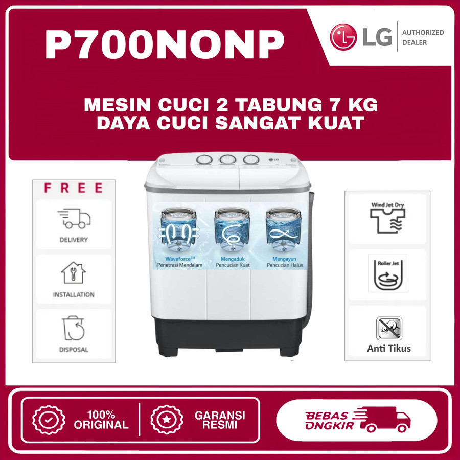 Mesin Cuci 2 Tabung LG P700NONP 7 KG Semi Automatic P700N 320 W