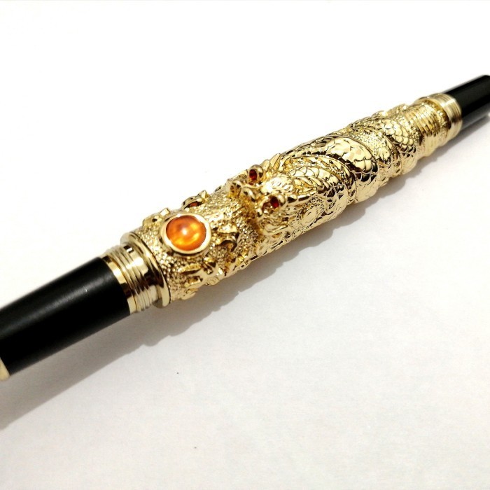 

Arom Metal Gold Dragon Relievo Red Eye Fountain Pen Pena Bolpen Pulpen