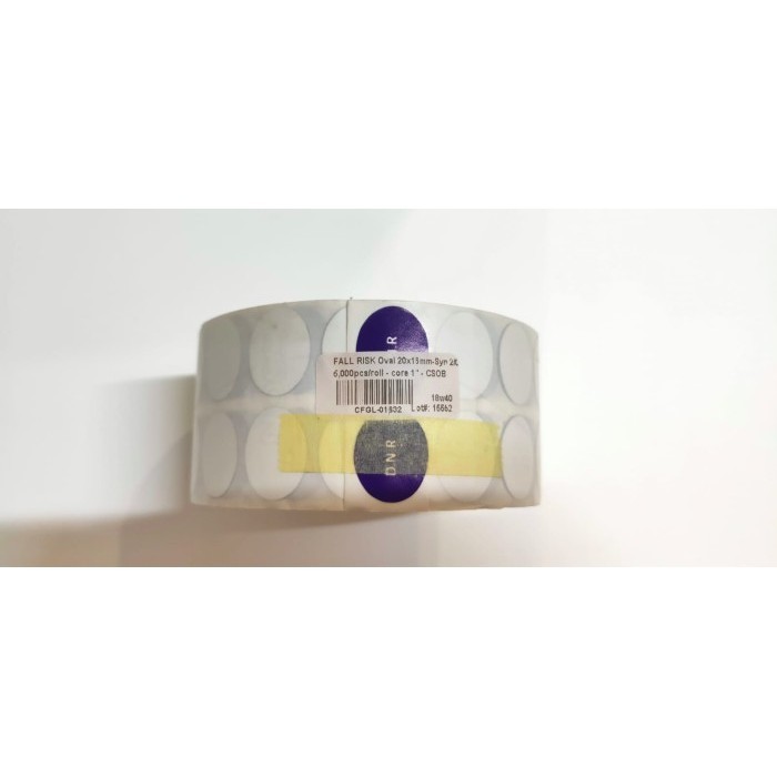 

STIKER DNR UNGU OVAL TULISAN PUTIH 20X16mm 5000 pcs in ROLL