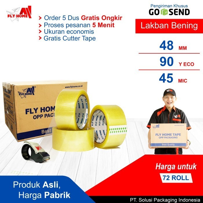

FLYHOME Lakban Bening 90yard 48mm x 90 Yard 2 inch 1 Dus Instan