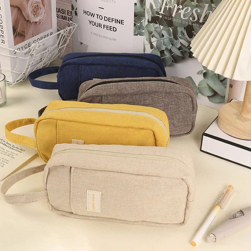 

Japanese Fashion Simple Solid Color Pencil Case, Large Capacity Portable Stationery Storage for Students, Cute School Supplies