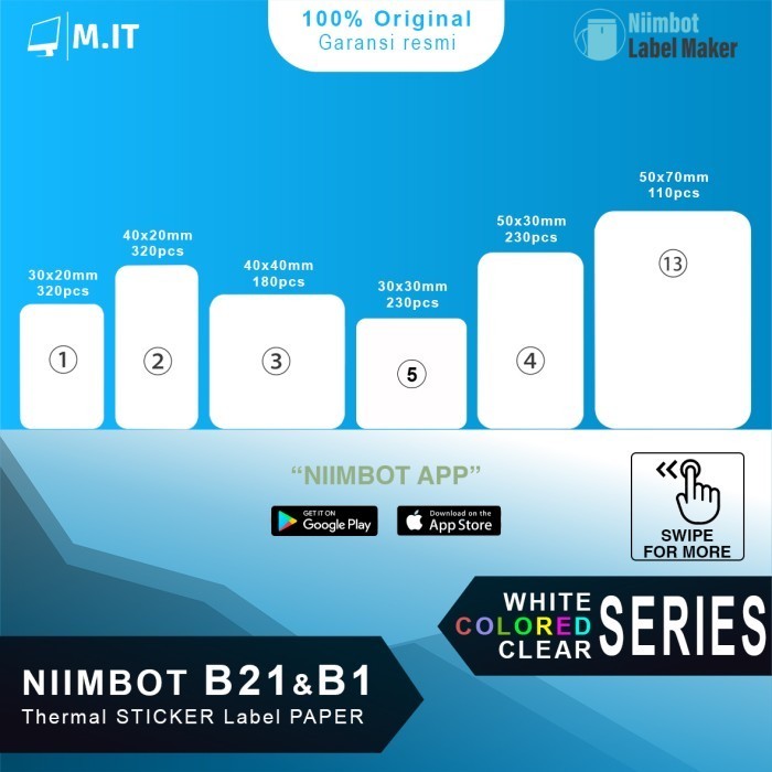 

Refill Sticker Label Thermal NIIMT B21 B1 White Colored Series