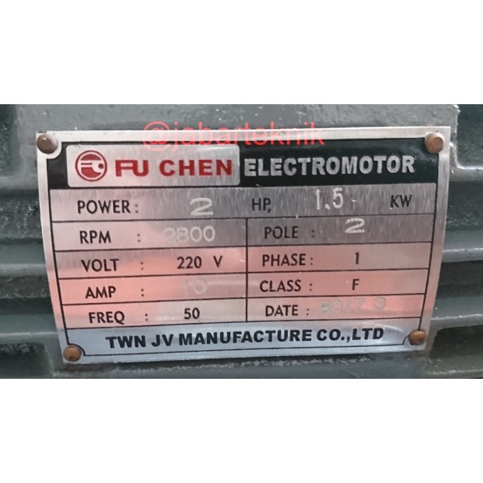 Sau 2Hp 1Phase Electro Motor Dinamo Taiwan Fuchen