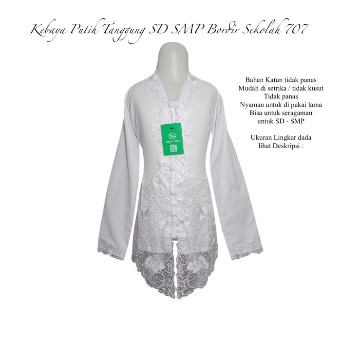 Kebaya Anak Tanggung Katun Maya Putih Bordir