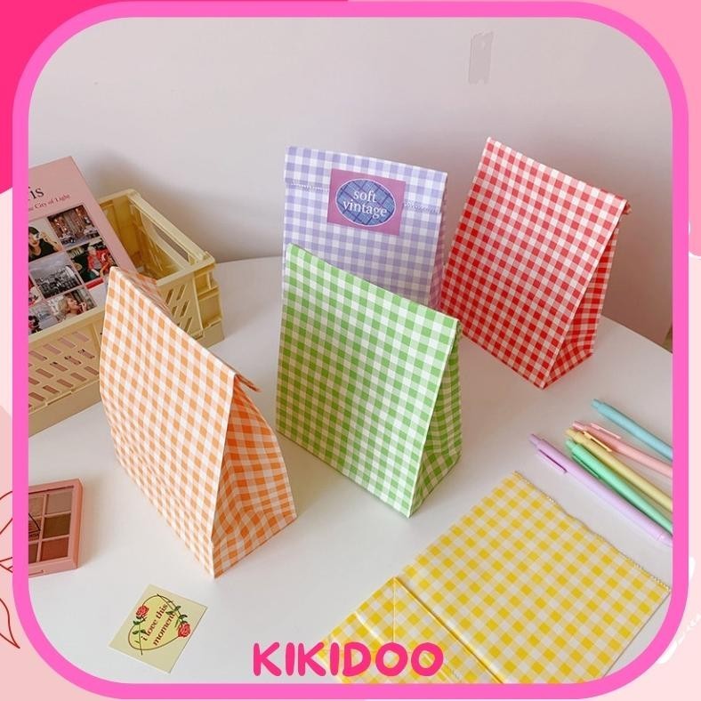 

Kikidoo Korean Paper Bag Snack Bag Decor Bag Macaron Plaid Paper Bag B Promo 7.7
