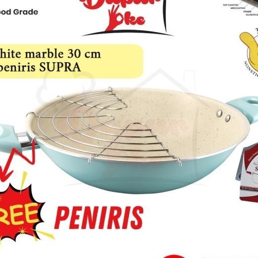 Supra Wajan 30 Cm White Marble Anti Lengket / Kuali / Wok