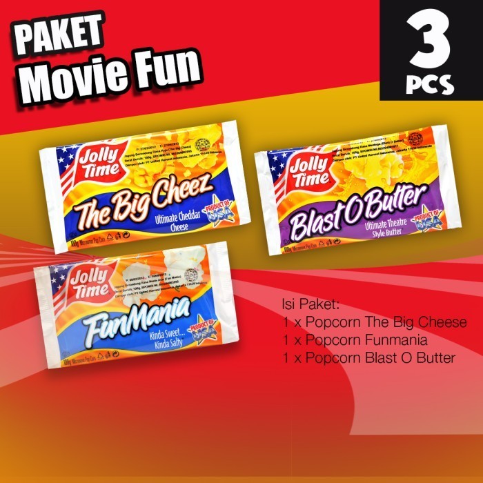 

NEW Paket Movie Fun (1BOB, 1FM, 1TBC) - Jolly Time Mircowave Popcorn