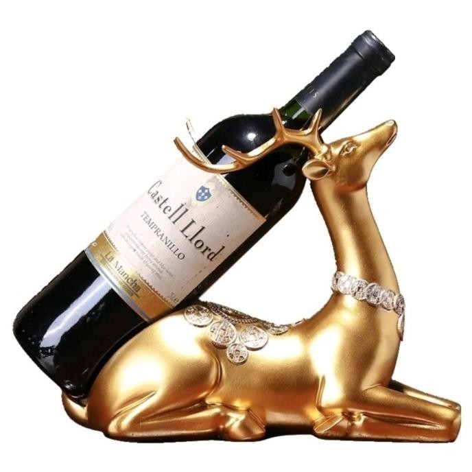 Dekorasi Pajangan Meja Rak Wine Rusa Gold LA
