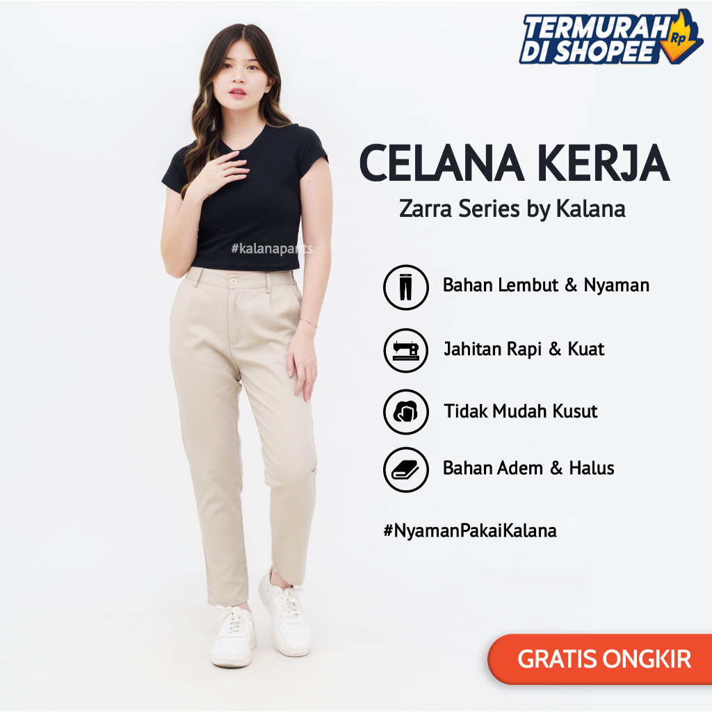Celana Pensil Wanita Celana Kerja Wanita Ivory Putih Merk Kalana Celana Baggy Pants Kerja Kantor