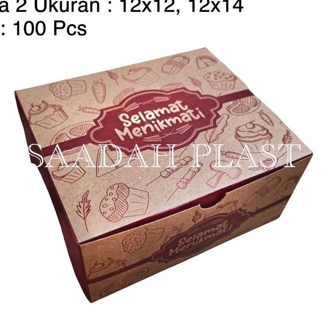 

(Isi 100) Dus Sna Box Kraft Motif 12X12 12X14 12X16 / Dus Kue Kotak Tempat Makan / Selamat Menikmati