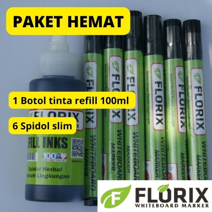 

Sarila Paket Spidol Whiteboard 6Pcs Dan Tinta Refill Spidol Florix 100Ml