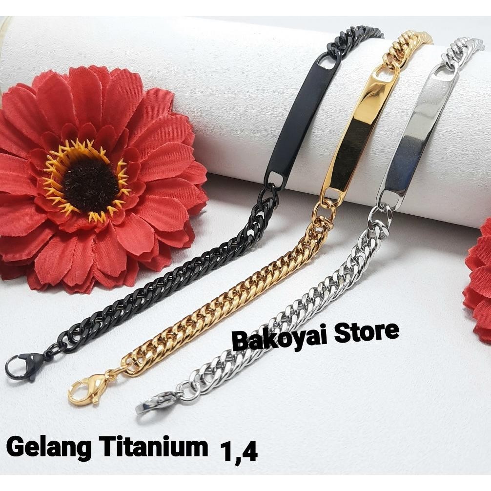 Gelang Rantai Titanium Plat Polos Gelang Tangan Pria Wanita Anti Karat Anti Luntur Silver Gold Hitam