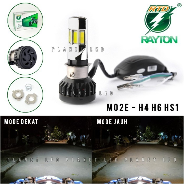 Ready RTD Rayton - Lampu Depan LED WARMWHITE 6 Sisi M02E + Kipas - H4 H6 HS1