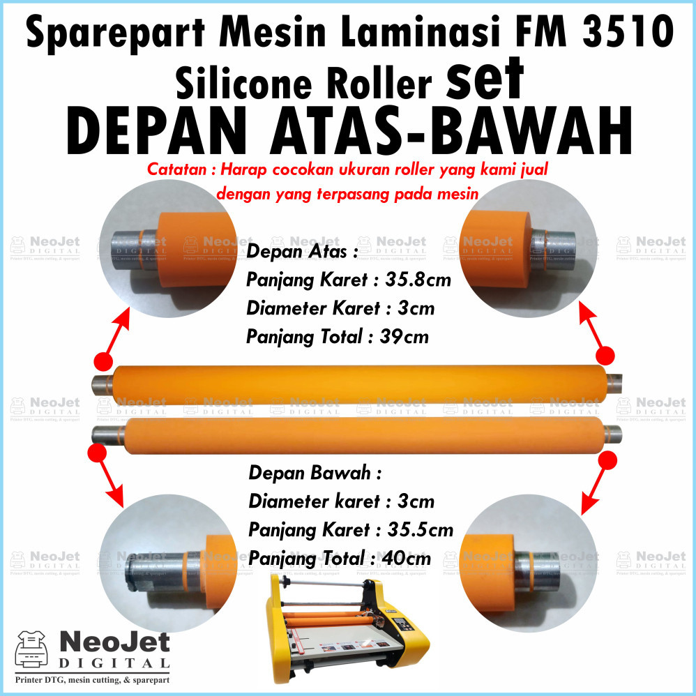 

Roll Roller Depan Atas Bawah Pemanas Mesin Laminating FM3510 FM 3510 Laminator Sparepart Spare Parts