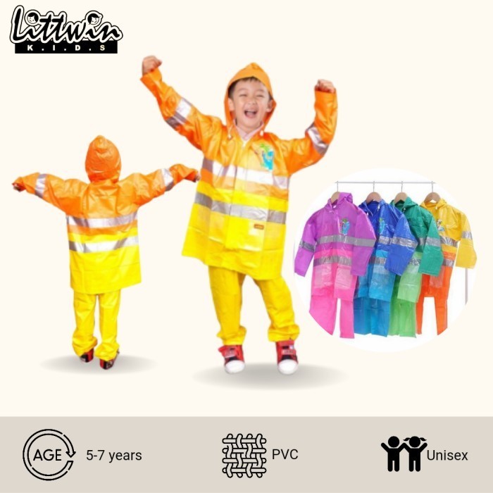Flash Sale (4-7 tahun) Setelan Jas Hujan Anak TK-SD / Jas Hujan Anak Elmondo - orange kuning Terlari