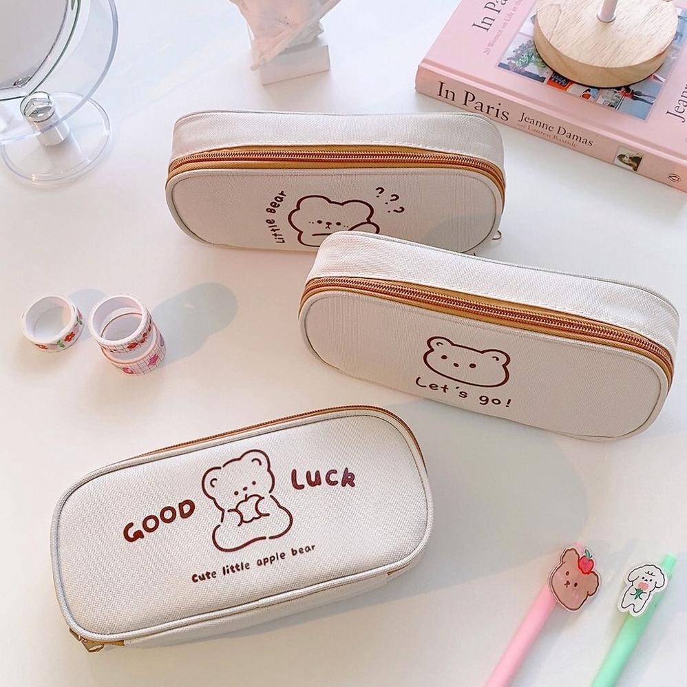 

Paling Murah!!! [MILOLI] Kotak Pensil BEAR CARTOON kanvas Minimalis Aesthetic Korean Style Stationery - F0204 Viral