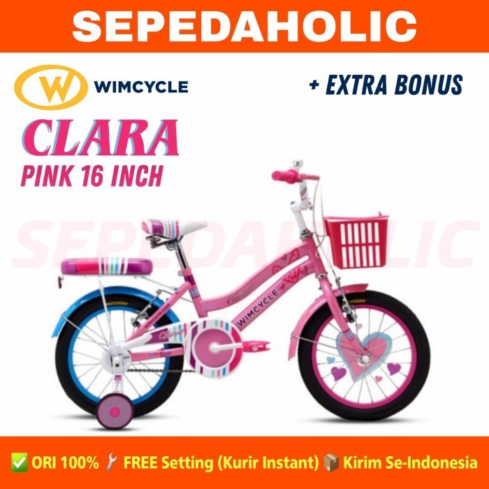 Sepeda Anak Perempuan WIMCYCLE CLARA Ukuran 16 18 Inch Keranjang
