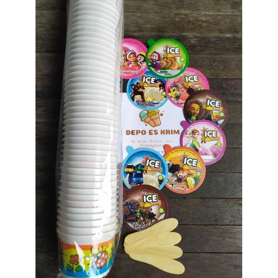 TERBARU - GROSIR Ice Cream Cup Plastik 100 ml Motif Printing lengkap 2000 set