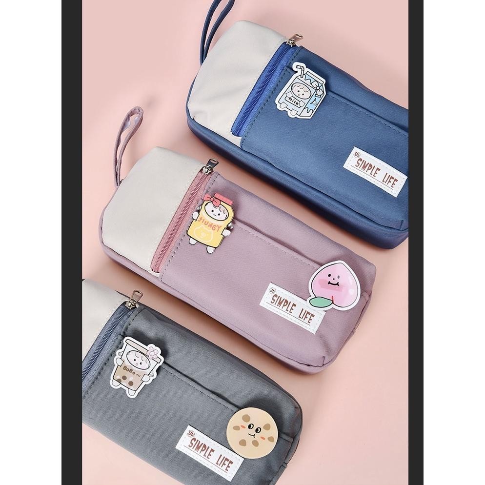 

TGC-1924 TXS04 Korean Pen Pencil Case Kain QiWi Label Water Resistant Kotak Tempat Pensil MKT Viral