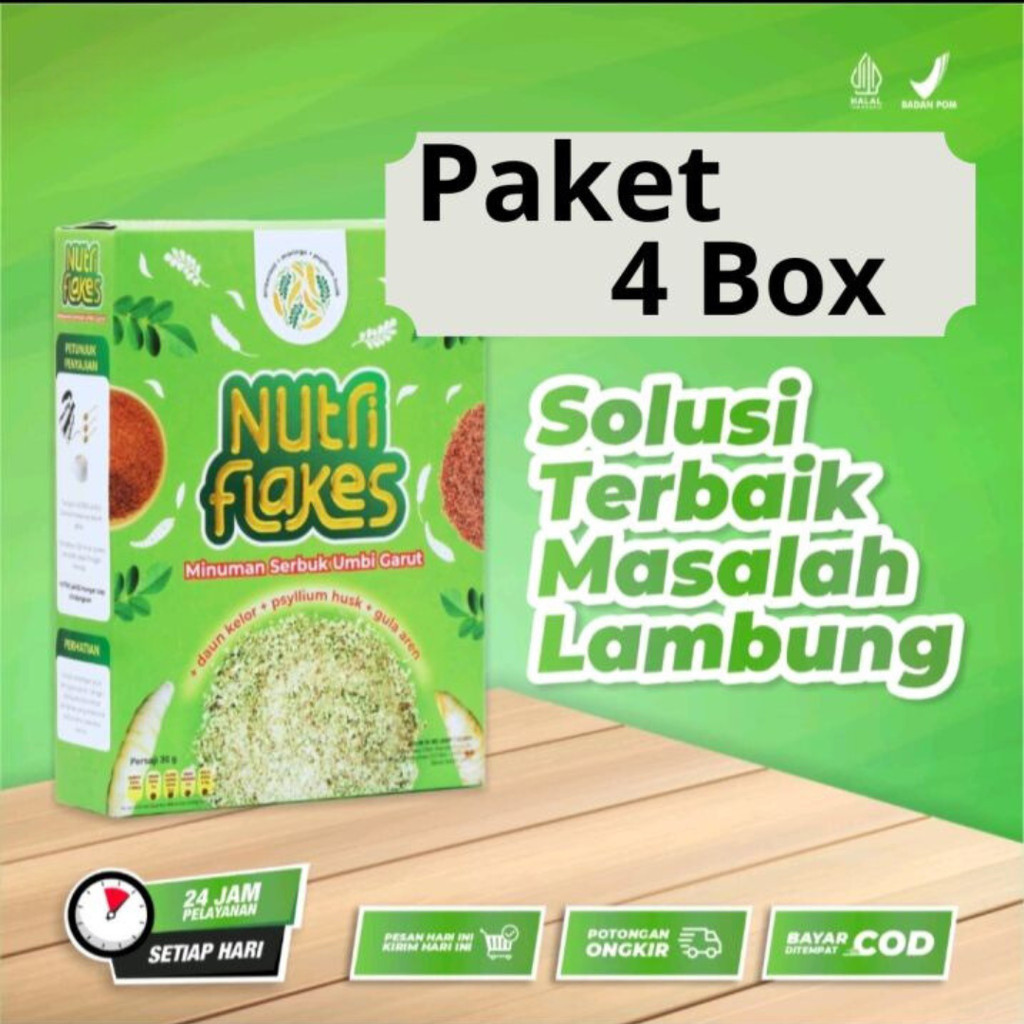 

NUTRIFLAKES Paket 4 Box Minuman Serbuk Umbi Garut Obat Herbal Asam Lambung Maag Gerd BPOM Halal