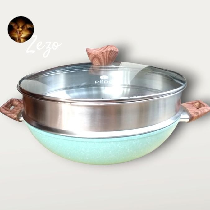 Pero Wok pan 32cm plus steamer Premium