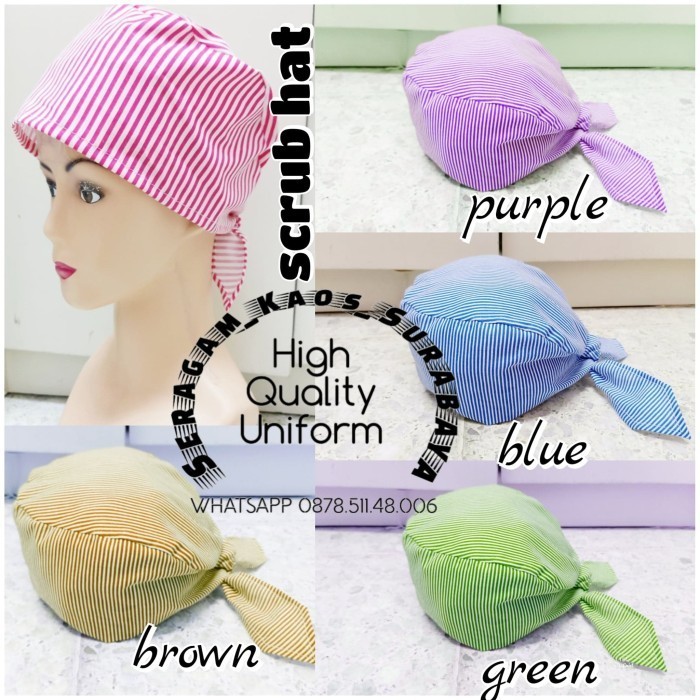 topi medis topi kain katun .scrub hat motif garis