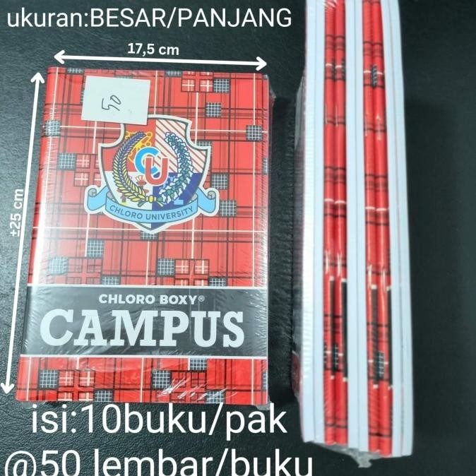 

Buku Tulis Chloro BOXY CAMPUS ukuran Panjang, 50 lembar,10buku/pak