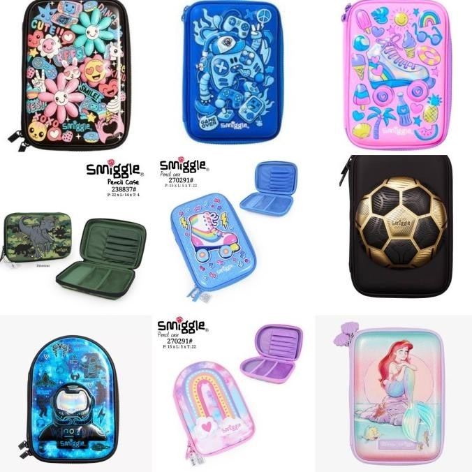 

Smiggle Hard Top Pencil Case Bola, Ariel, Rainbow, flower, dino/ Kado
