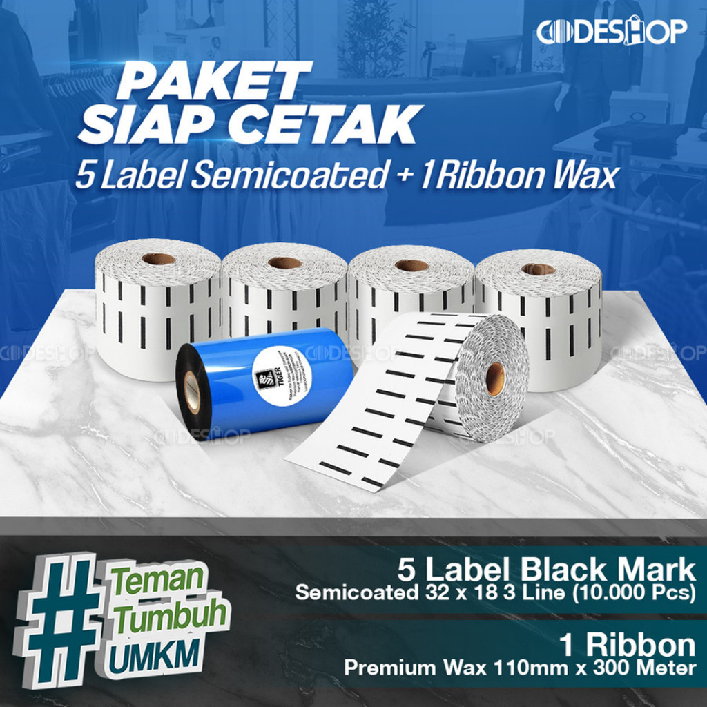 

Paket Sticker Label Siap Cetak | 5 Label Semicoated 32x18 & 1 Ribbon Premium Wax 110x300 M