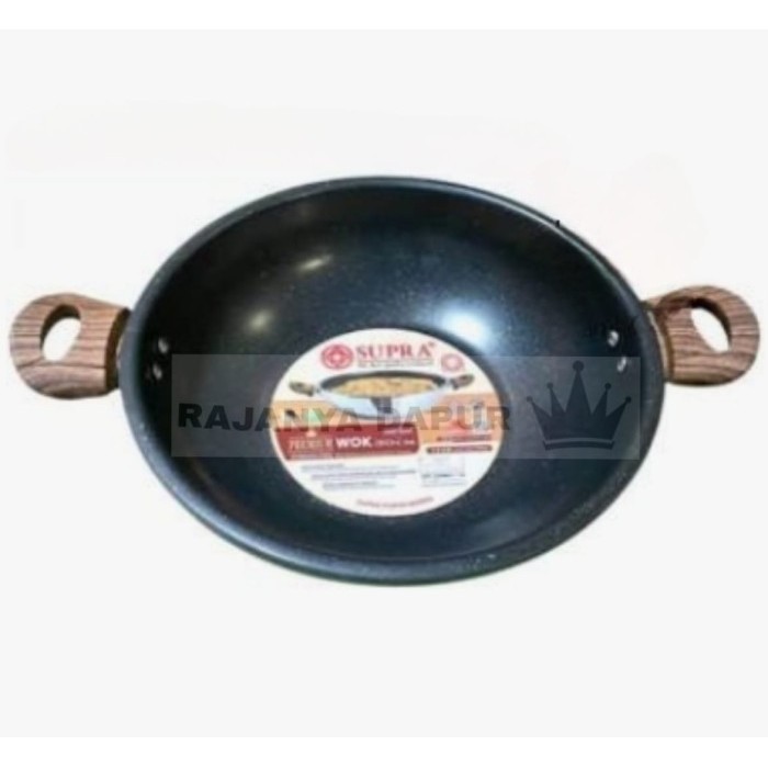 Wok Stainless 30 32 Premium Wooden - Wajan Induksi Supra 30 Cm