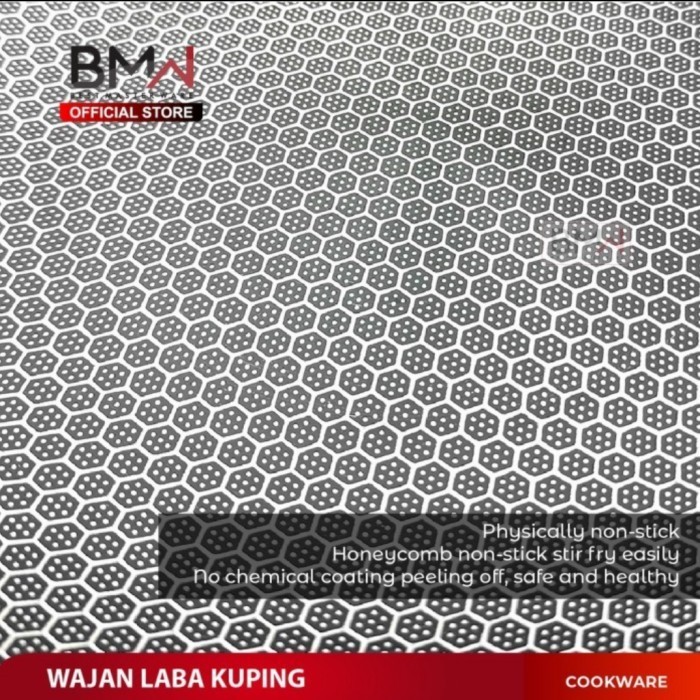 Wajan Wok Kuali Penggorengan Stainless Steel Tebal Anti Lengket 34Cm