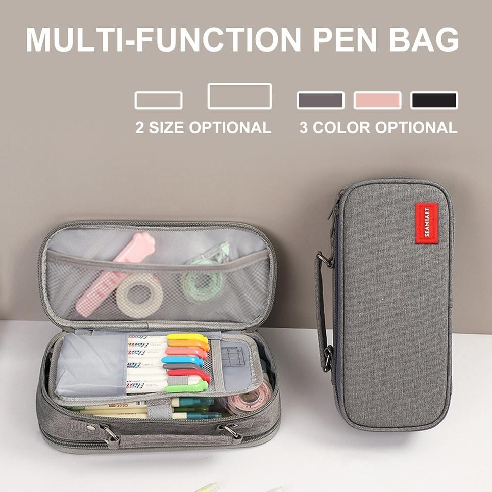 

rq-56 SeamiArt Big Capacity Zipper Pencil Case Multifunction Double Layer Pen Bag Tas pensil Kantong pen Premium