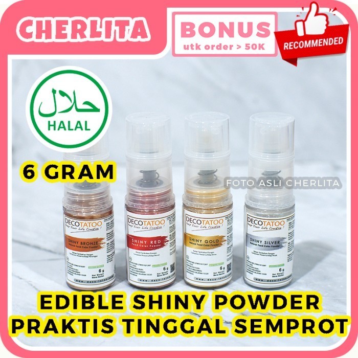 

Terlaris Shiny Luster Dust Halal BPOM 6 GR Decotatoo Food Coloring Gold Bronze SALE