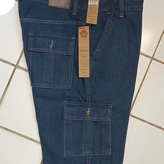 Celana Cargo Dek Kantong Samping Bahan Jeans Pria