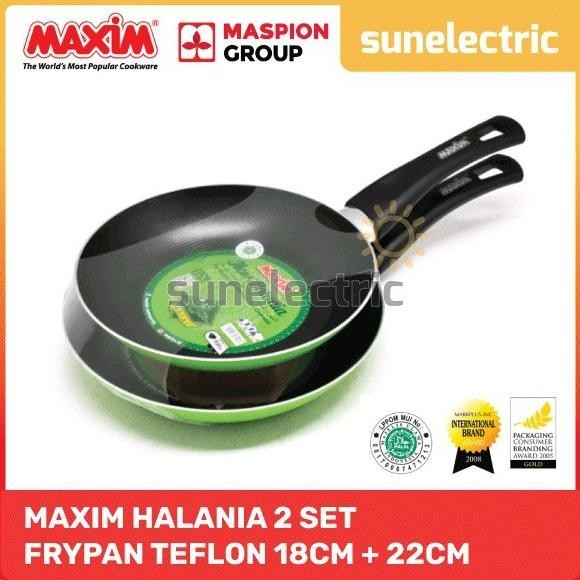 (PROMO) Maxim Halania Wajan Panci Teflon Anti Lengket Penggorengan 2 Pcs Set (18 cm + 22 cm) - Hijau