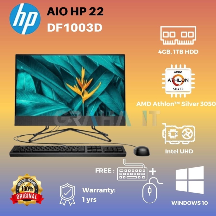 AIO HP PRO 205 F4 A3050U AMD A3050u 4GB 1TB WIN10 21.5" FHD