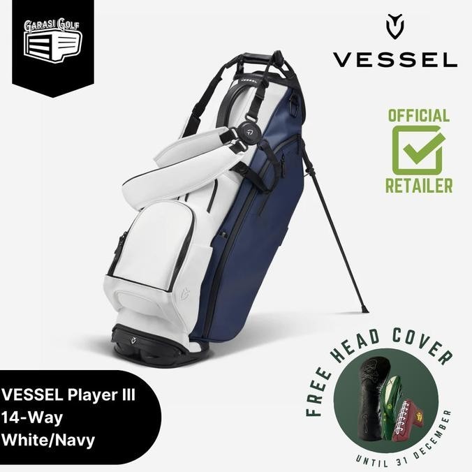 Nat Vessel Player Iii 14-Way Stand Bag Golf White/Navy -Tas Stick Original